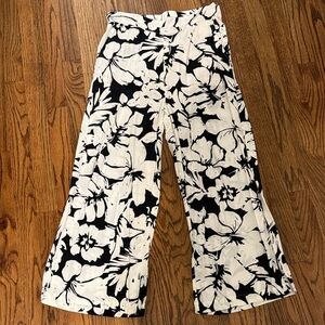 Tahari High Rise Cropped Wide Leg Pants Small Black White Floral